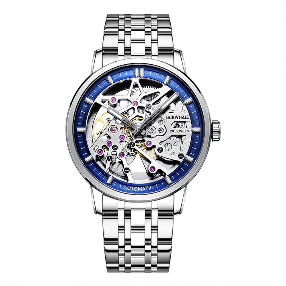 【Mark Fairwhale 馬克菲爾】FW-6040-S 鏤空 美學設計 夜光 不鏽鋼錶帶 機械 手錶