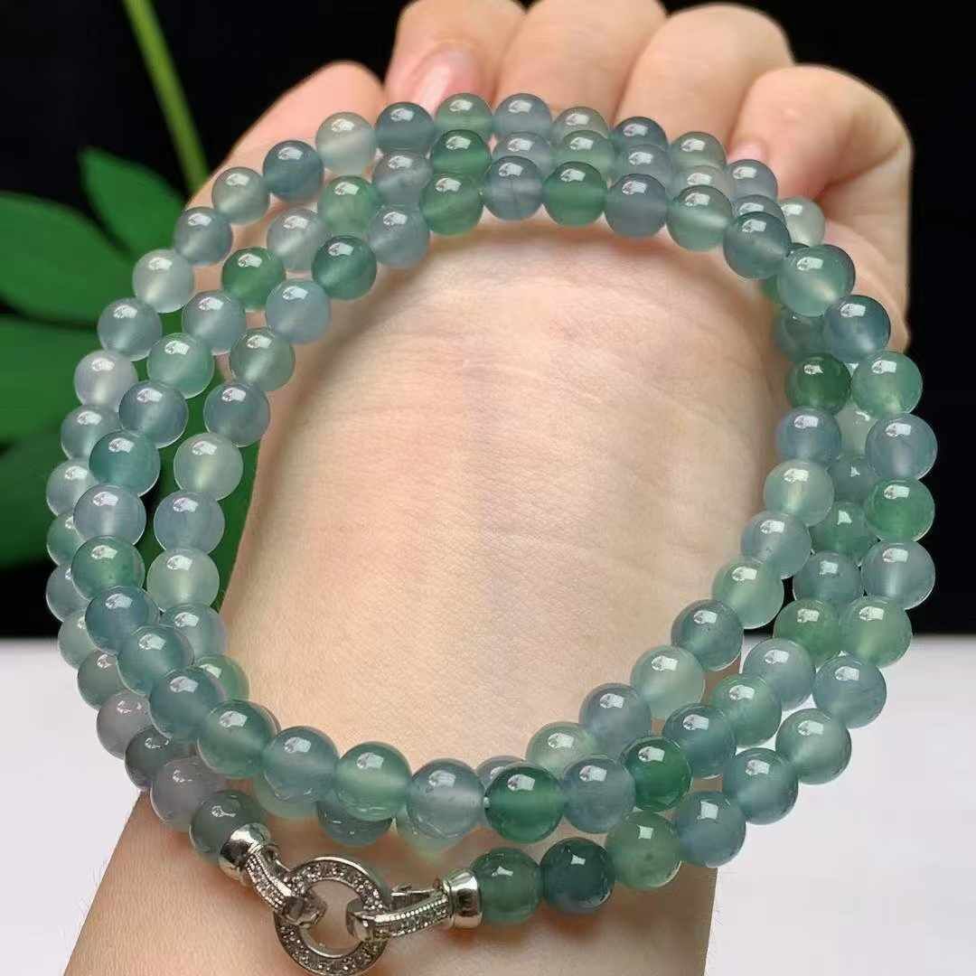翡翠冰藍水珠鏈 (5.9mm直徑),天然翡翠A玉, 緬甸玉, Jade, Jadeite