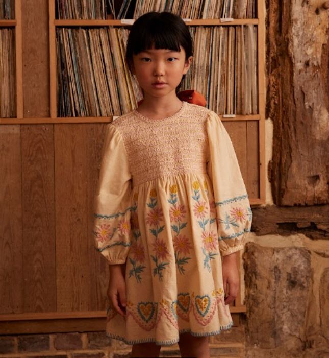 Apolina 甜美刺繡罩衫連身裙Penny Smock Dress - Cashew