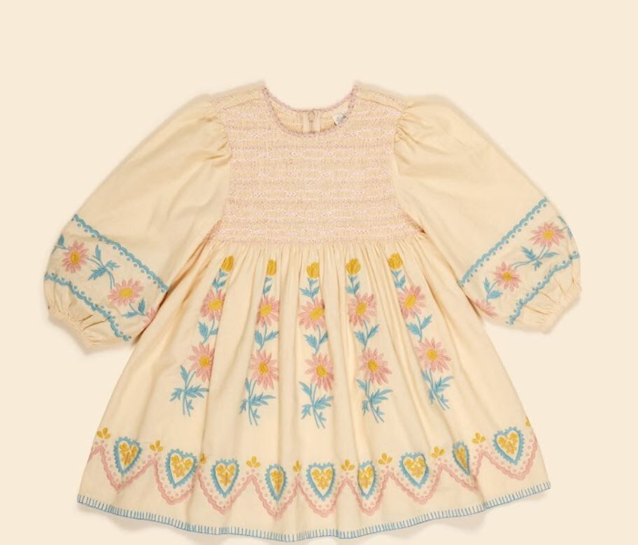 Apolina 甜美刺繡罩衫連身裙Penny Smock Dress - Cashew