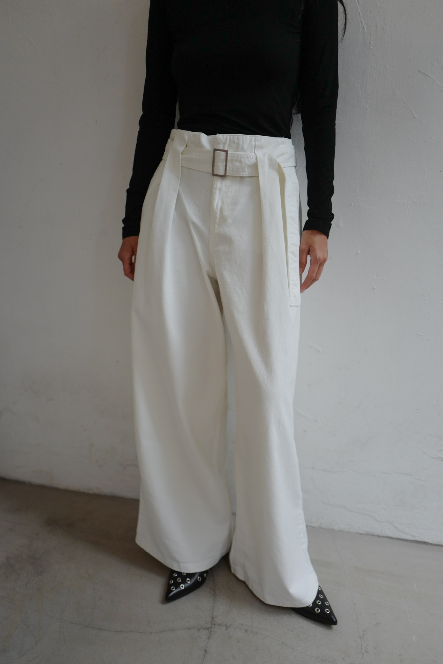 Belted chino wide-legs trosuers