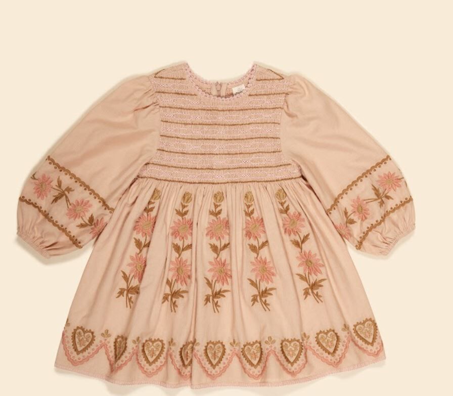 Apolina 甜美刺繡罩衫連身裙Penny Smock Dress - Pink Beige