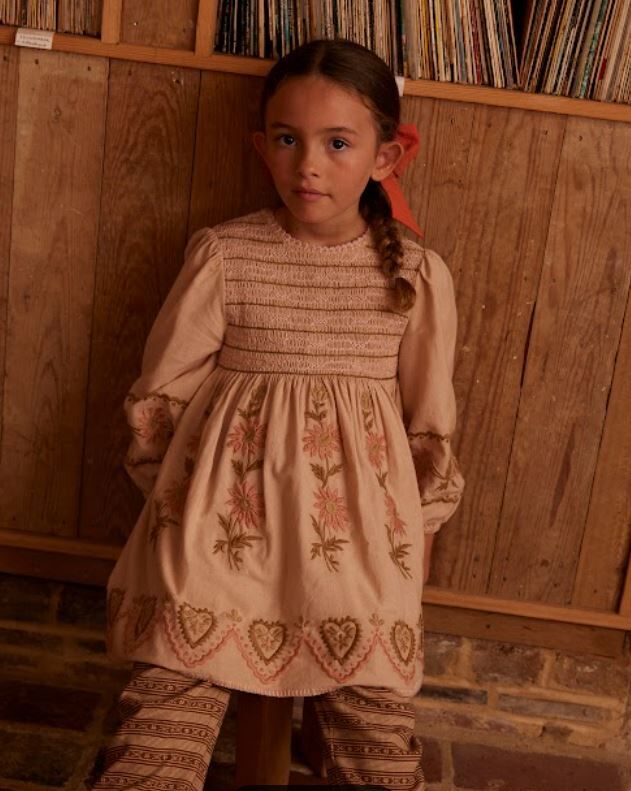 Apolina 甜美刺繡罩衫連身裙Penny Smock Dress - Pink Beige