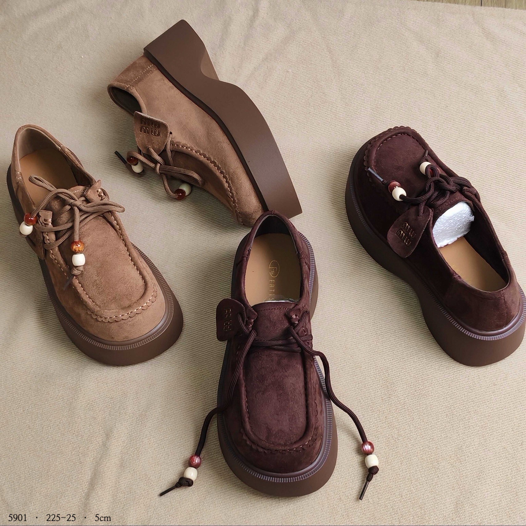 5901韓國霧絨串珠厚底樂福鞋