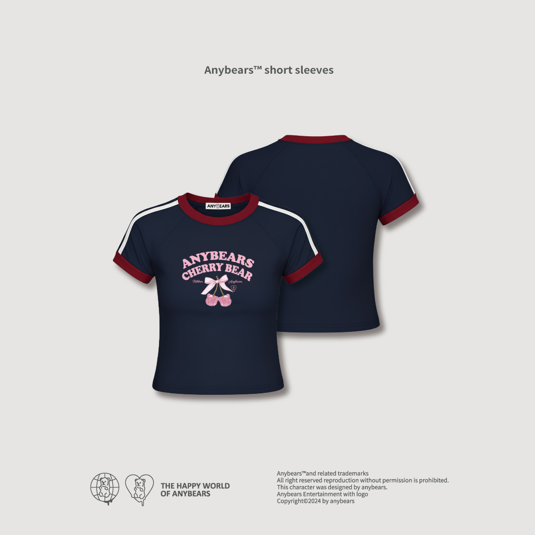 ANYBEARS® Ribbon Cherry Bear Crop Top 緞帶櫻桃熊 短版上衣
