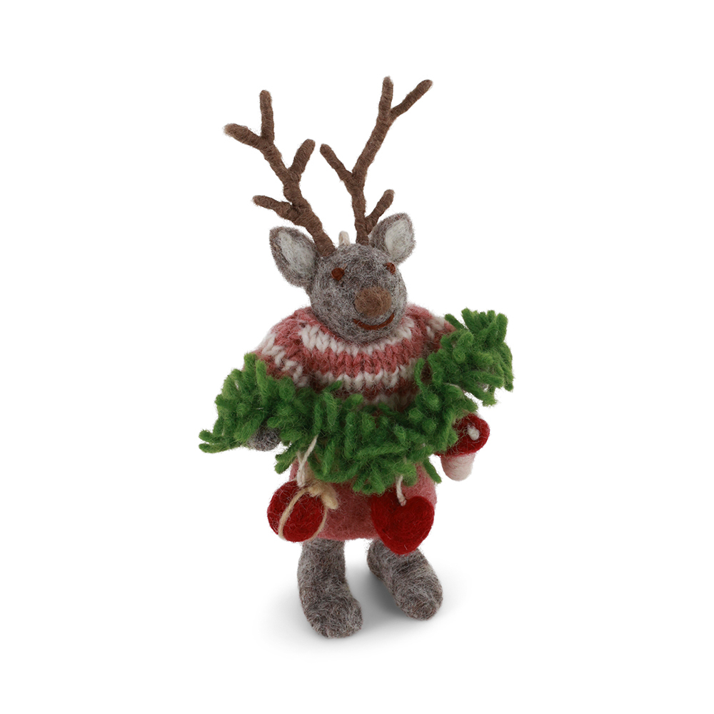 丹麥Gry&Sif 聖誕掛飾-Small Grey Girly Deer w/Garland(21225)