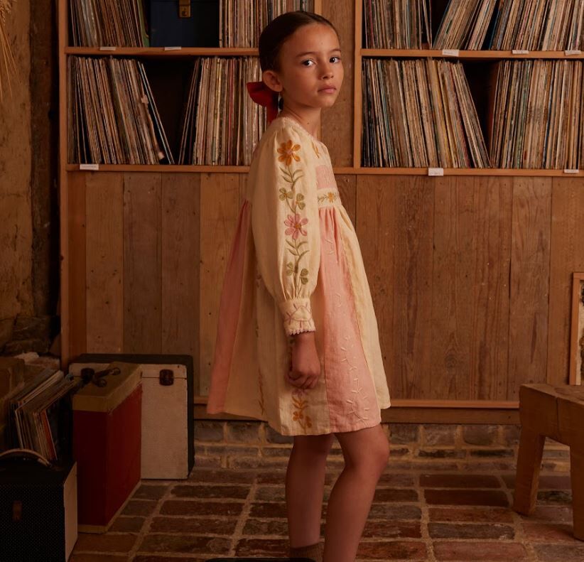 Apolina 粉色拼接刺繡洋裝Pascale Dress - Cashew/Ribbon Pink