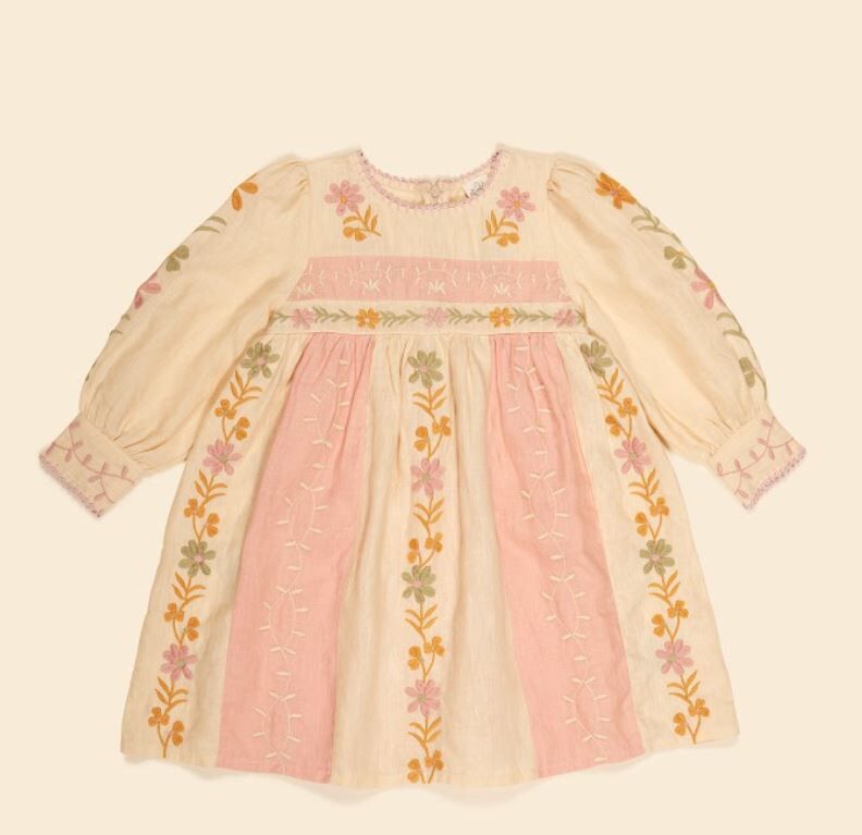 Apolina 粉色拼接刺繡洋裝Pascale Dress - Cashew/Ribbon Pink