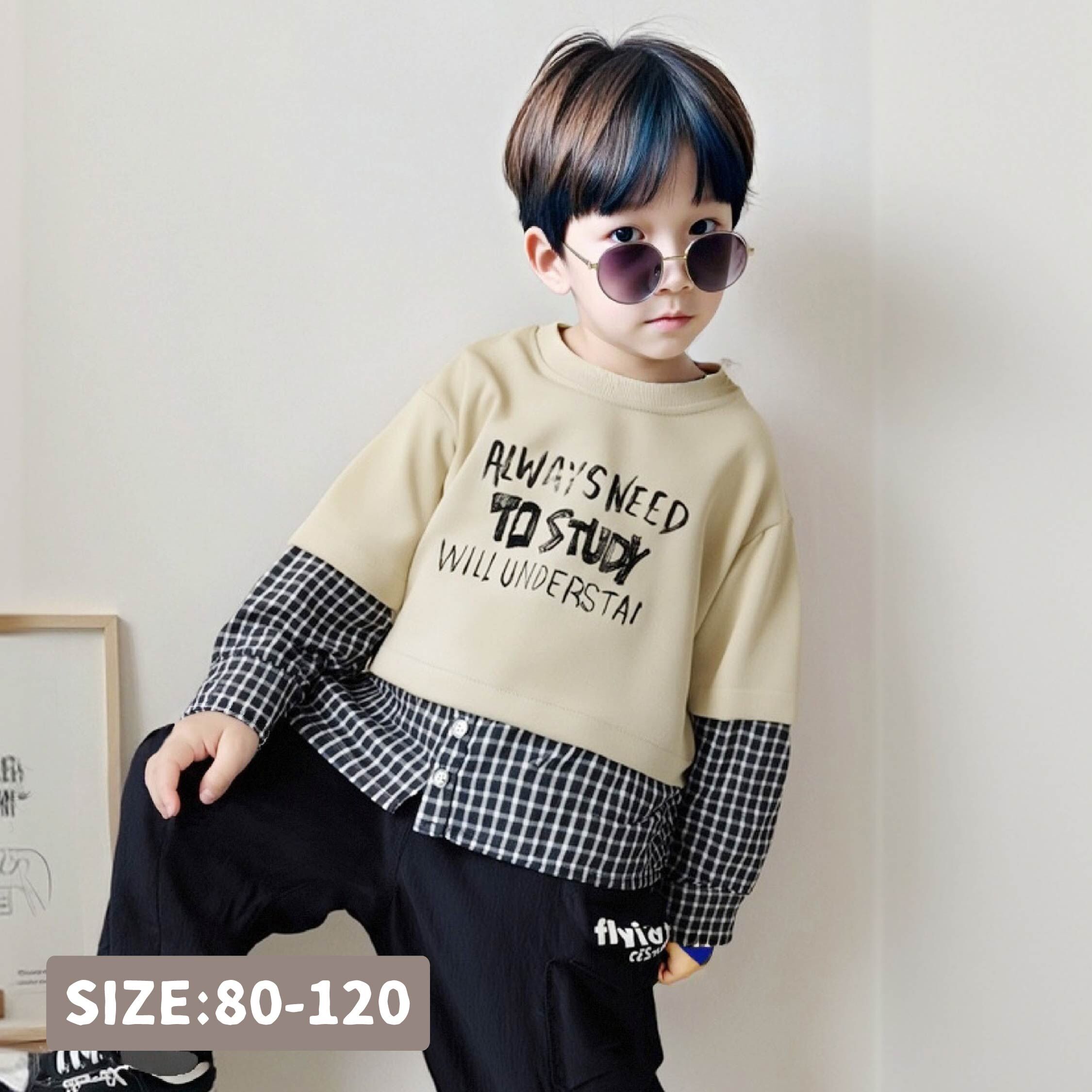 【H55375】街頭英字塗鴉假兩件上衣＊二色