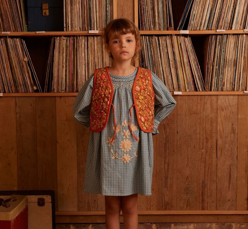 Apolina 甜美縮口刺繡洋裝Cece Smock Dress - Tablecheck Marine