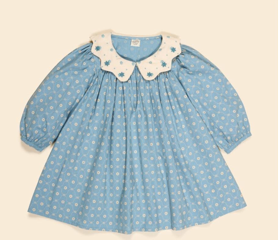 Apolina 泡泡刺繡罩衫洋裝Esther Dress - Quilt Calico Blue Pebble
