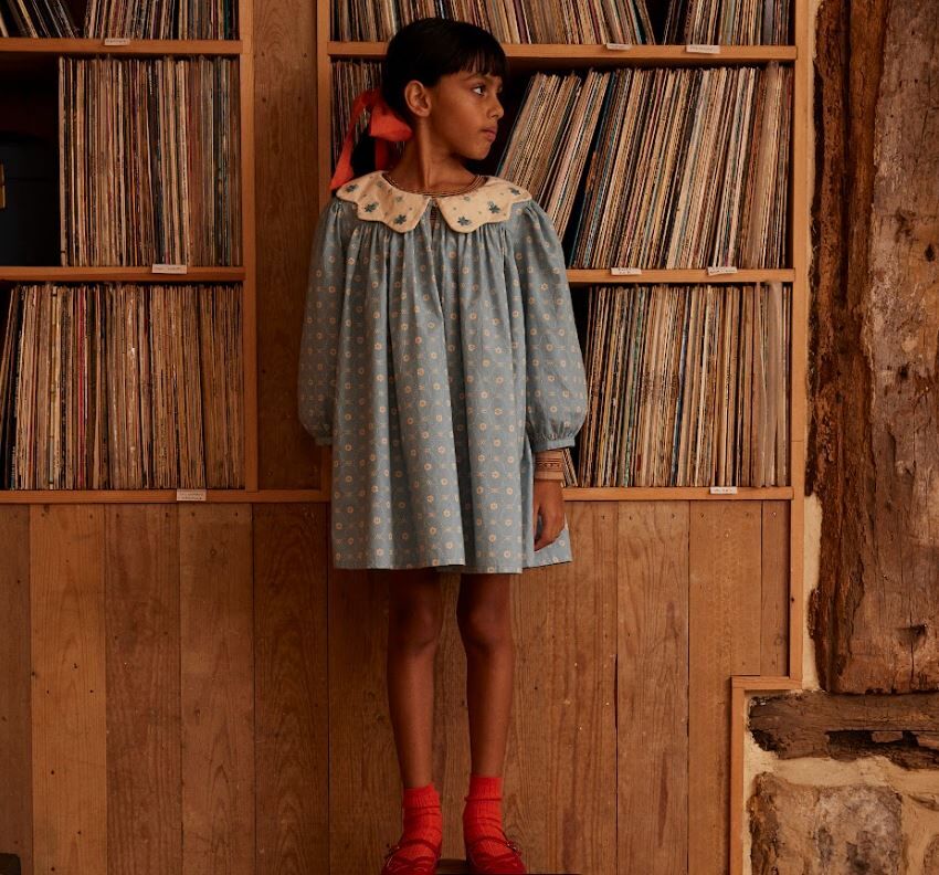 Apolina 泡泡刺繡罩衫洋裝Esther Dress - Quilt Calico Blue Pebble