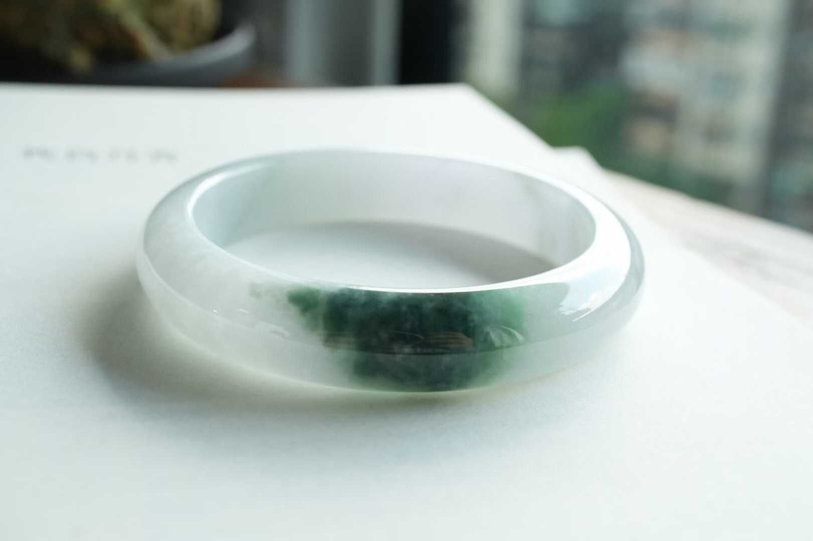 911861 54.2mm冰飄花翡翠正圈手鐲 (54-56)