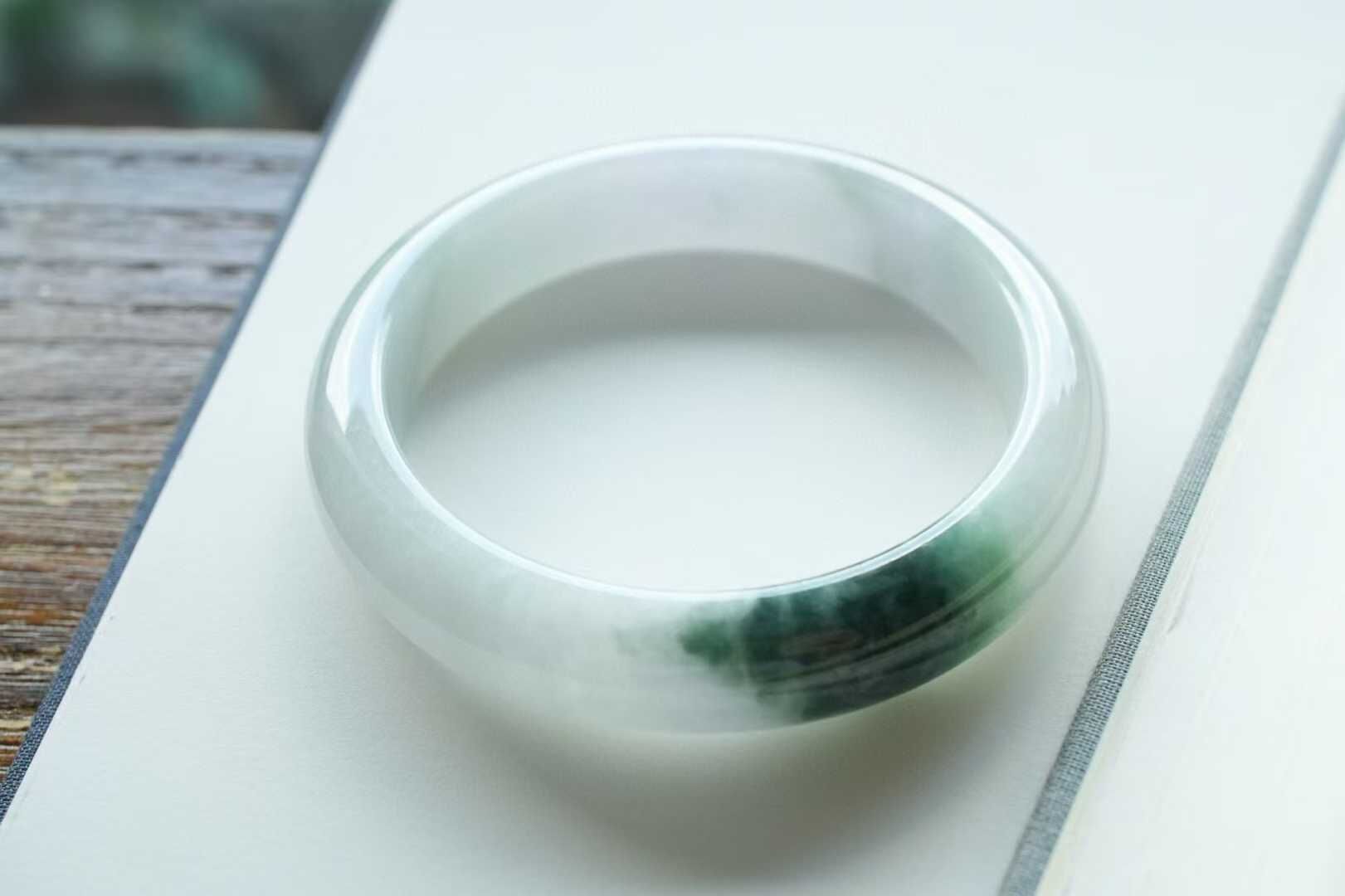 冰飄花翡翠正圈手鐲,天然翡翠A玉, 緬甸玉, Jade, Jadeite