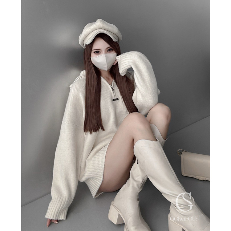 G9710 現貨「高磅糯糯拉鍊毛衣(長版)」