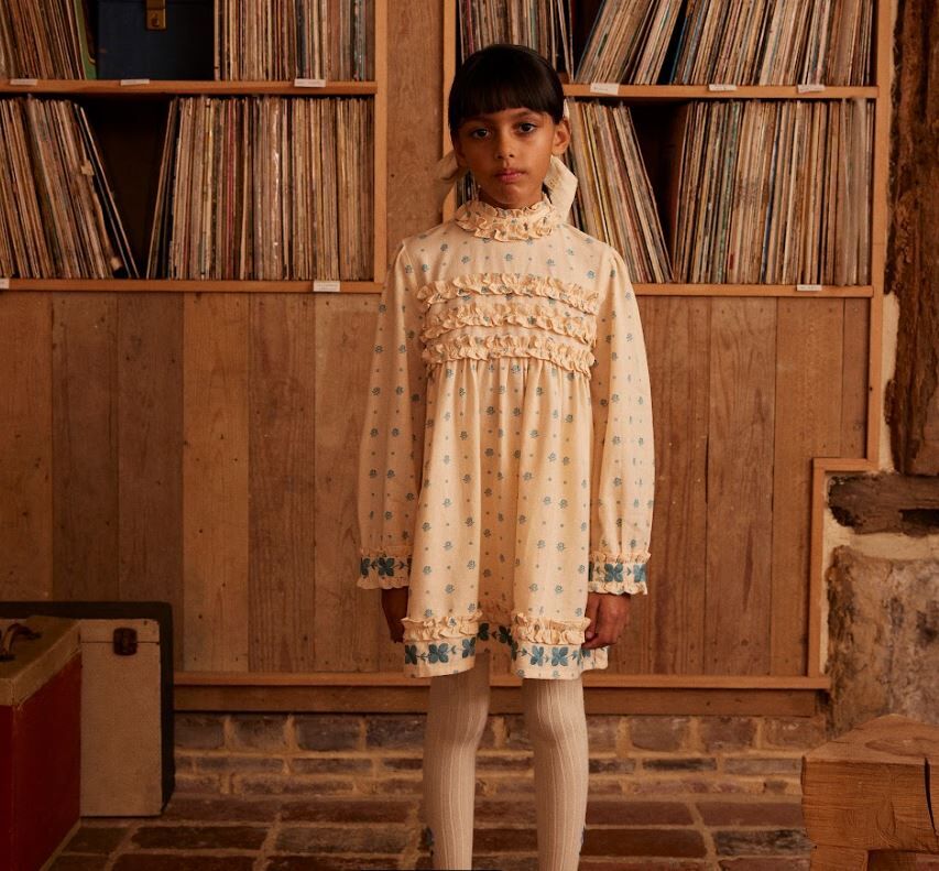 Apolina 甜美褶飾刺繡洋裝Pernille Dress - Meadow Calico Cashew