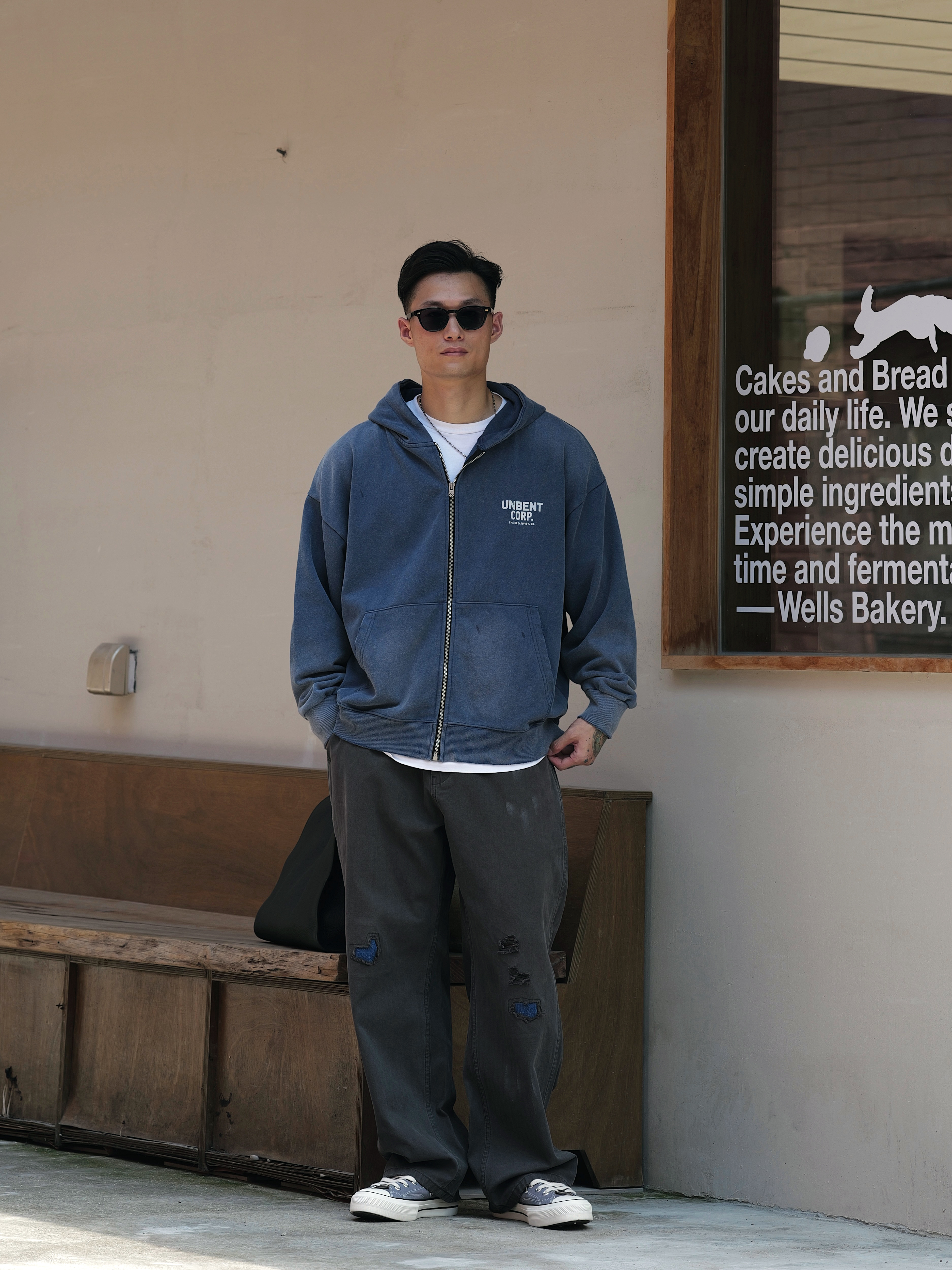 #預購 UNBENT 25AW 做舊復古 破壞補丁 直筒休閒褲 兩色