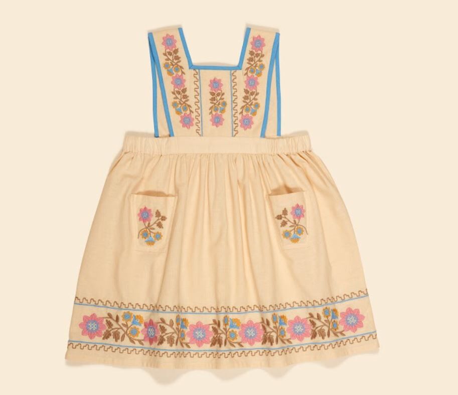 Apolina 復古刺繡圍裙洋裝Ursina Embroidered Pinafore - Cashew