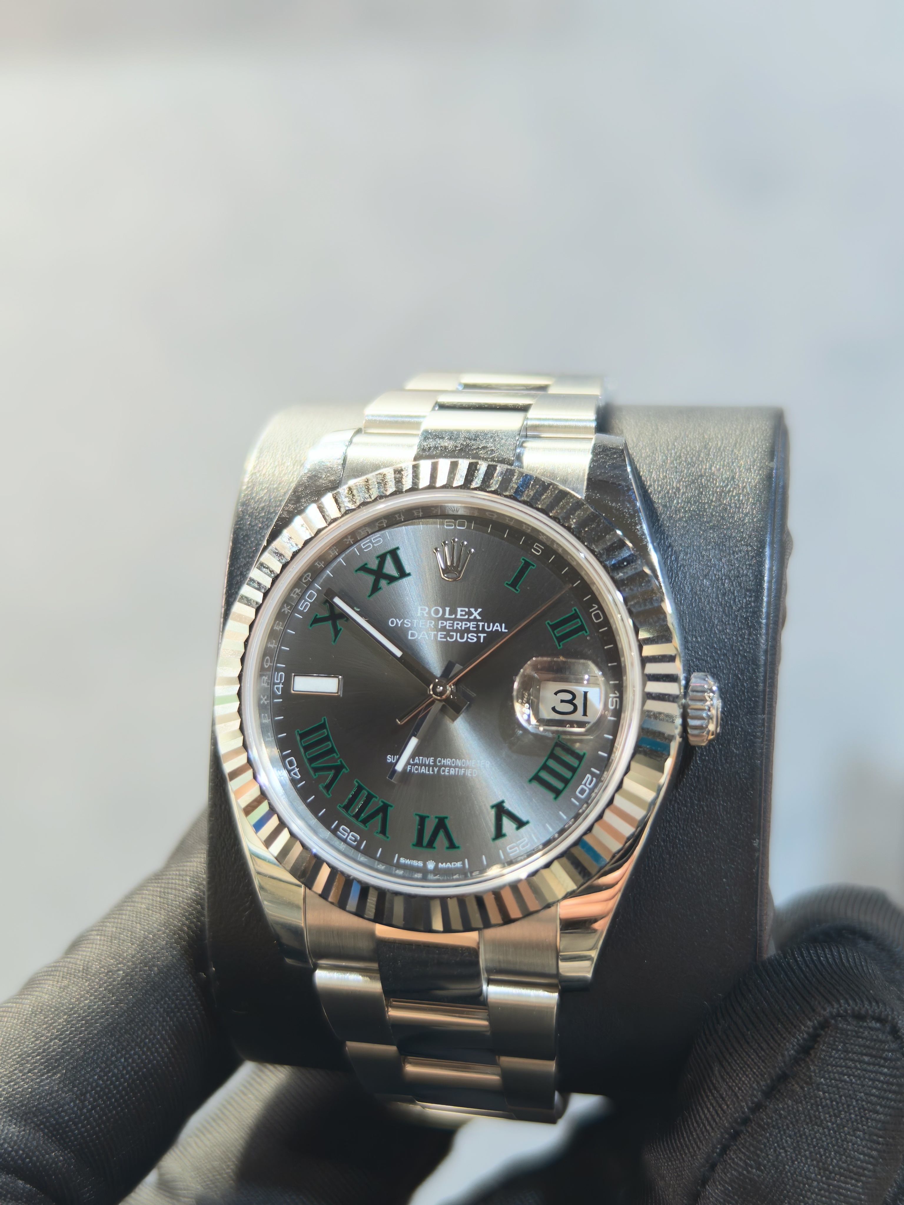 BRAND NEW ROLEX 126334 GREY DIAL DATEJUST GREEN ROMAN INDEX 41mm OYSTER STRAP STAINLESS STEEL
