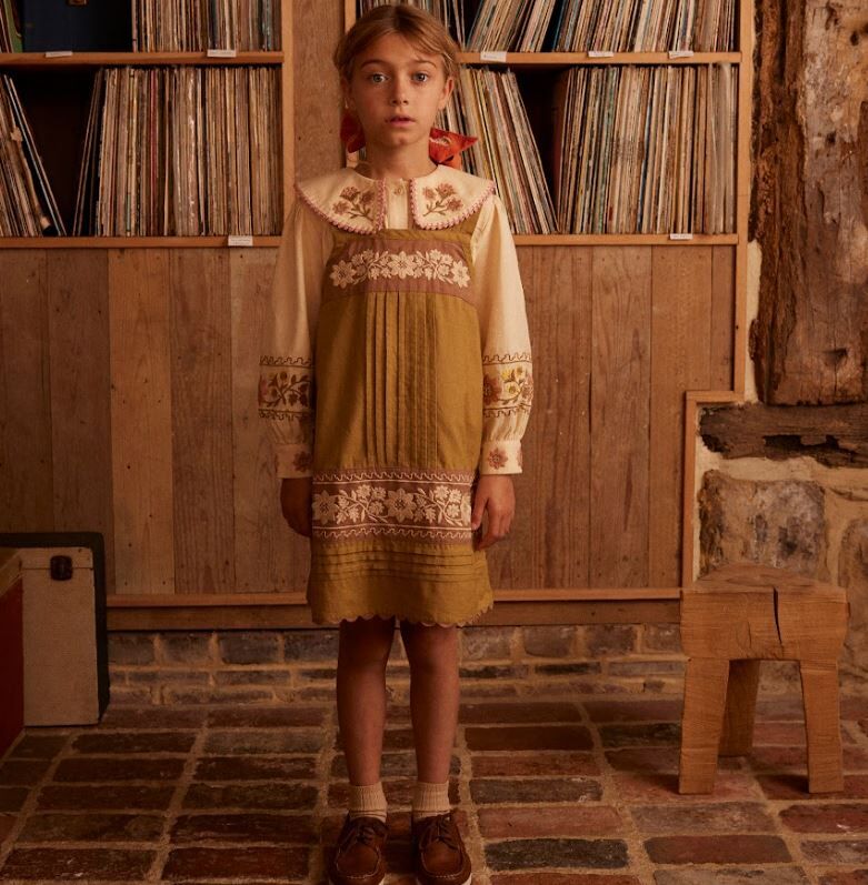 Apolina 花邊刺繡背心洋裝Vittoria Apron Shift - Dried Moss