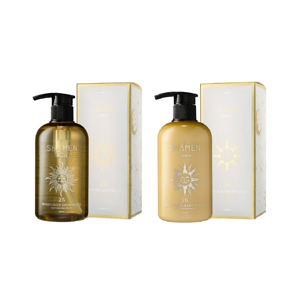 【SHÄMEN】暖陽琥珀沐浴禮盒｜25暖陽琥珀沐浴乳 + 26暖陽琥珀身體乳｜ 滋養亮澤保濕組合 溫暖洗淨 深層潤澤 木質琥珀花果香