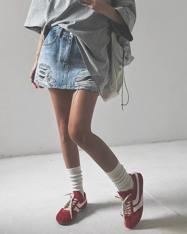 撕破牛仔短裙內安全褲