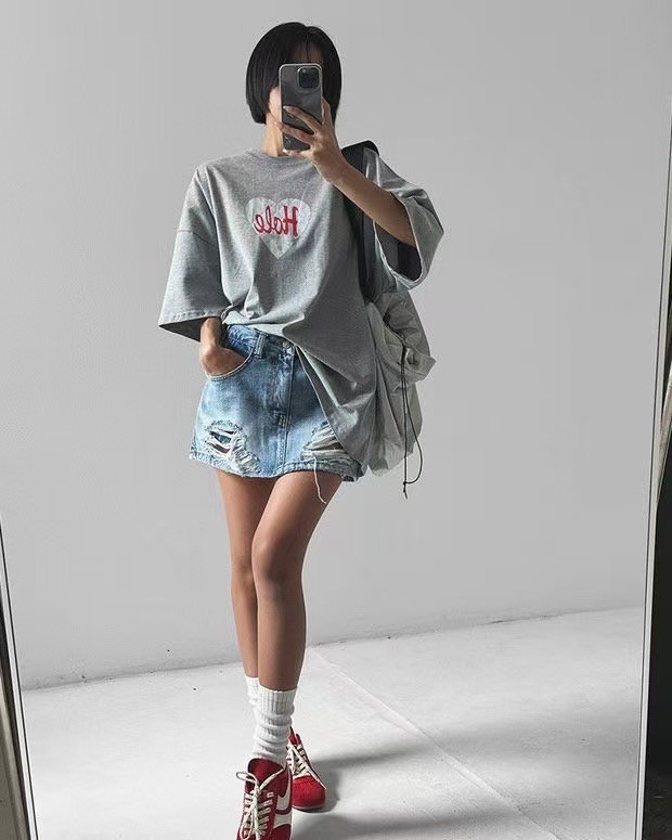 撕破牛仔短裙內安全褲