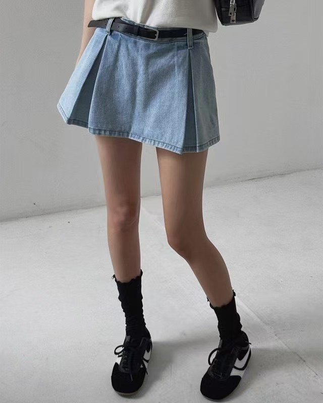 淺藍開衩短裙(內有安全褲)