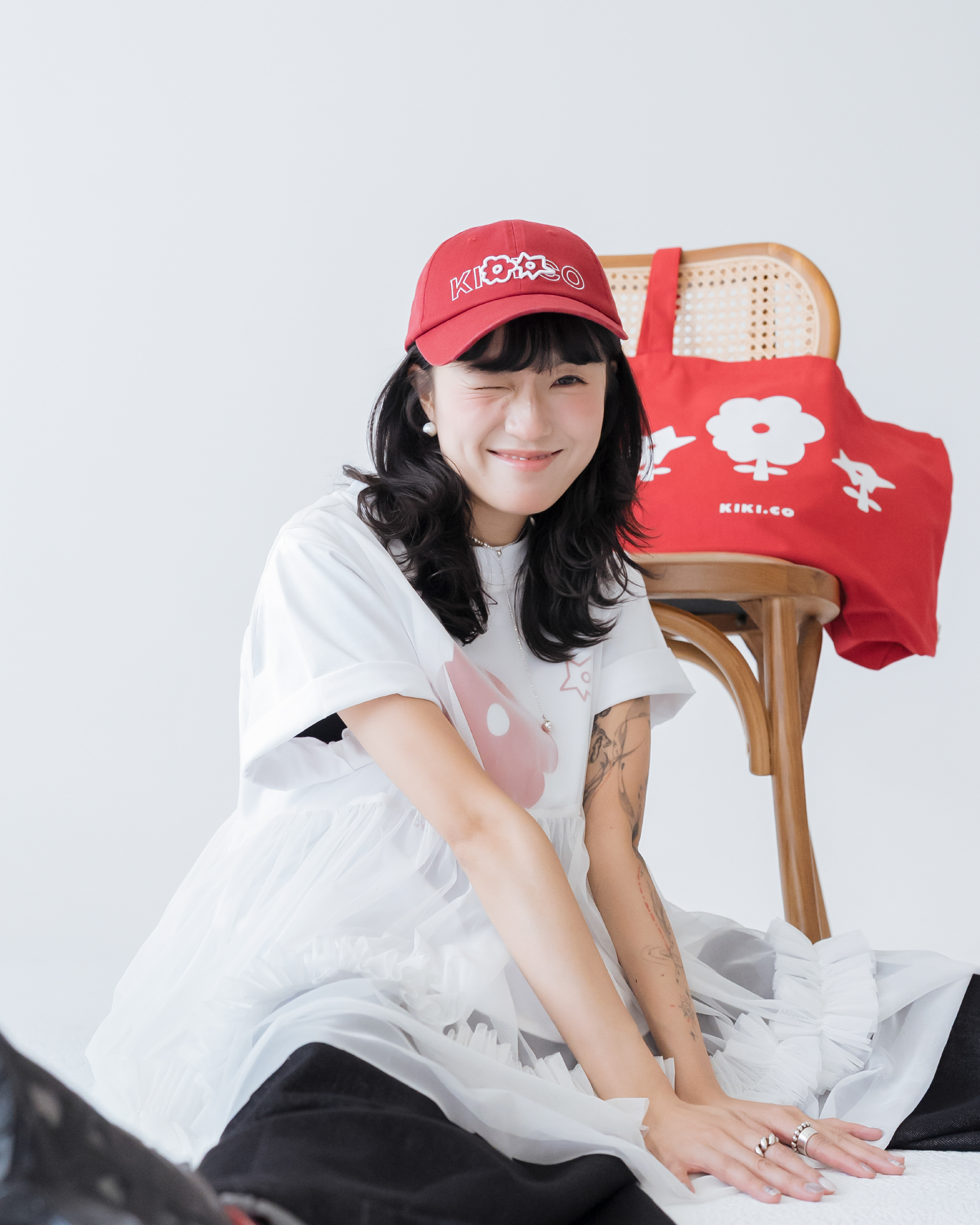 【 Kiki.co Made 】Kiki And Bouba Washed Cap - Red