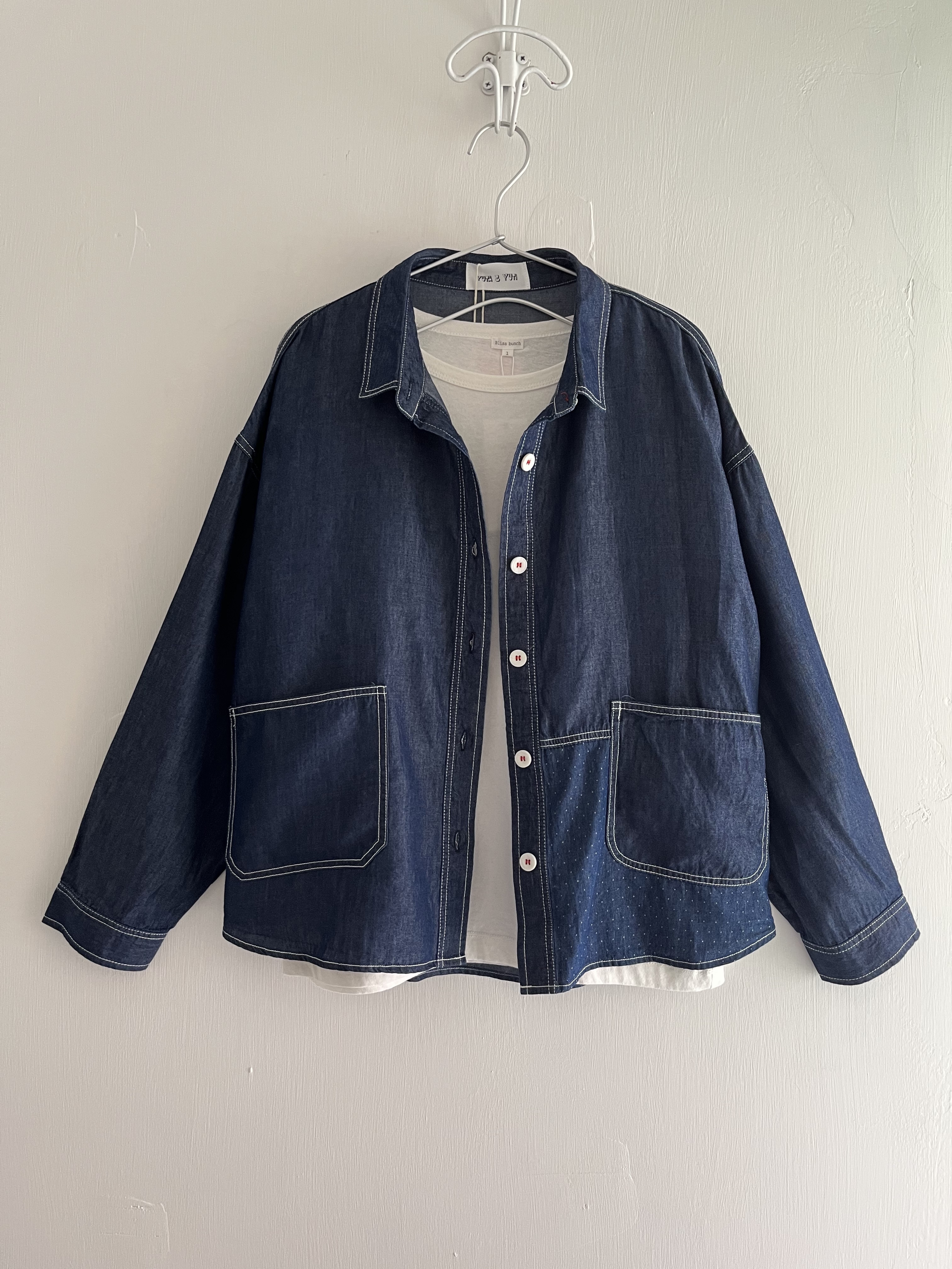 藍色拼布薄料牛仔外套