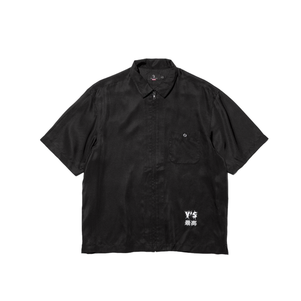 -(B4e03)-SUPREME Y’S SILK ZIP UP S/S SHIRT 山本耀司 聯名 絲質 拉鏈 襯衫 黑色-FW25S4