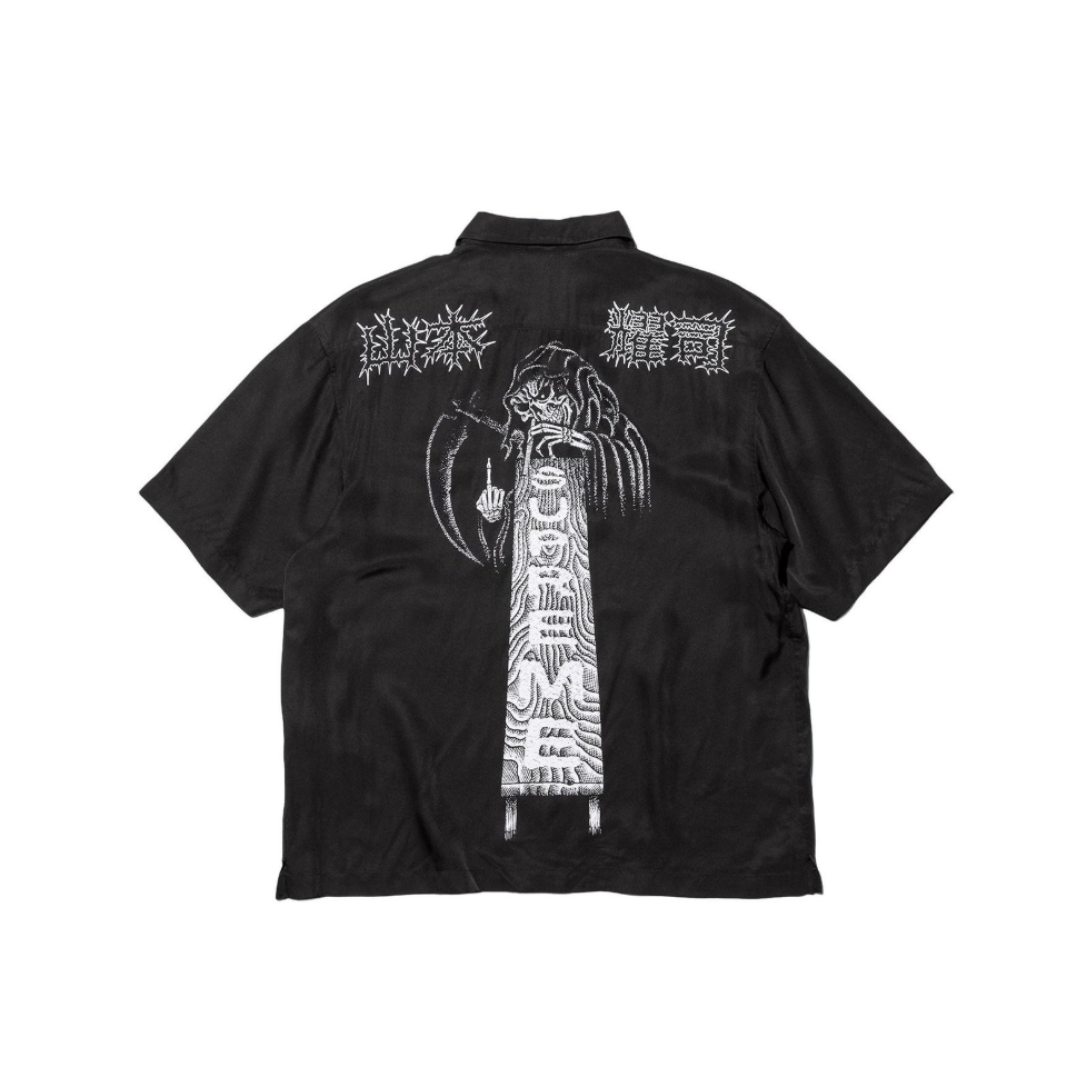 -(B4e03)-SUPREME Y’S SILK ZIP UP S/S SHIRT 山本耀司 聯名 絲質 拉鏈 襯衫 黑色-FW25S4