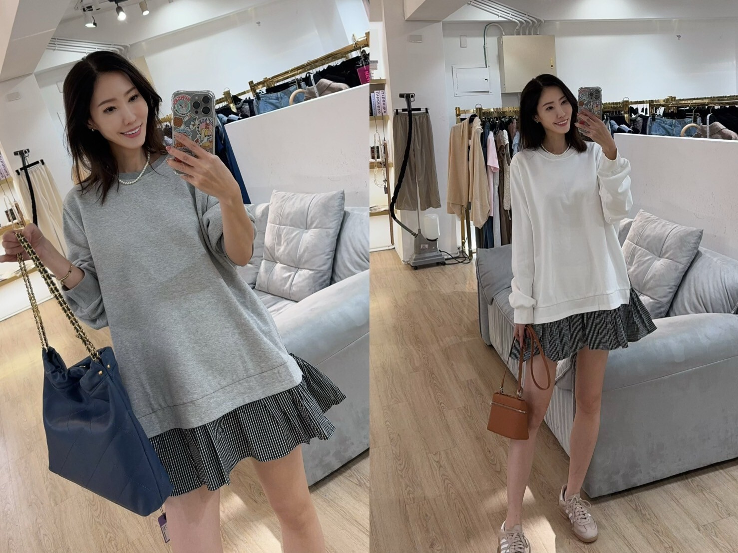 B09037 -減齡款拼接格紋棉質洋裝