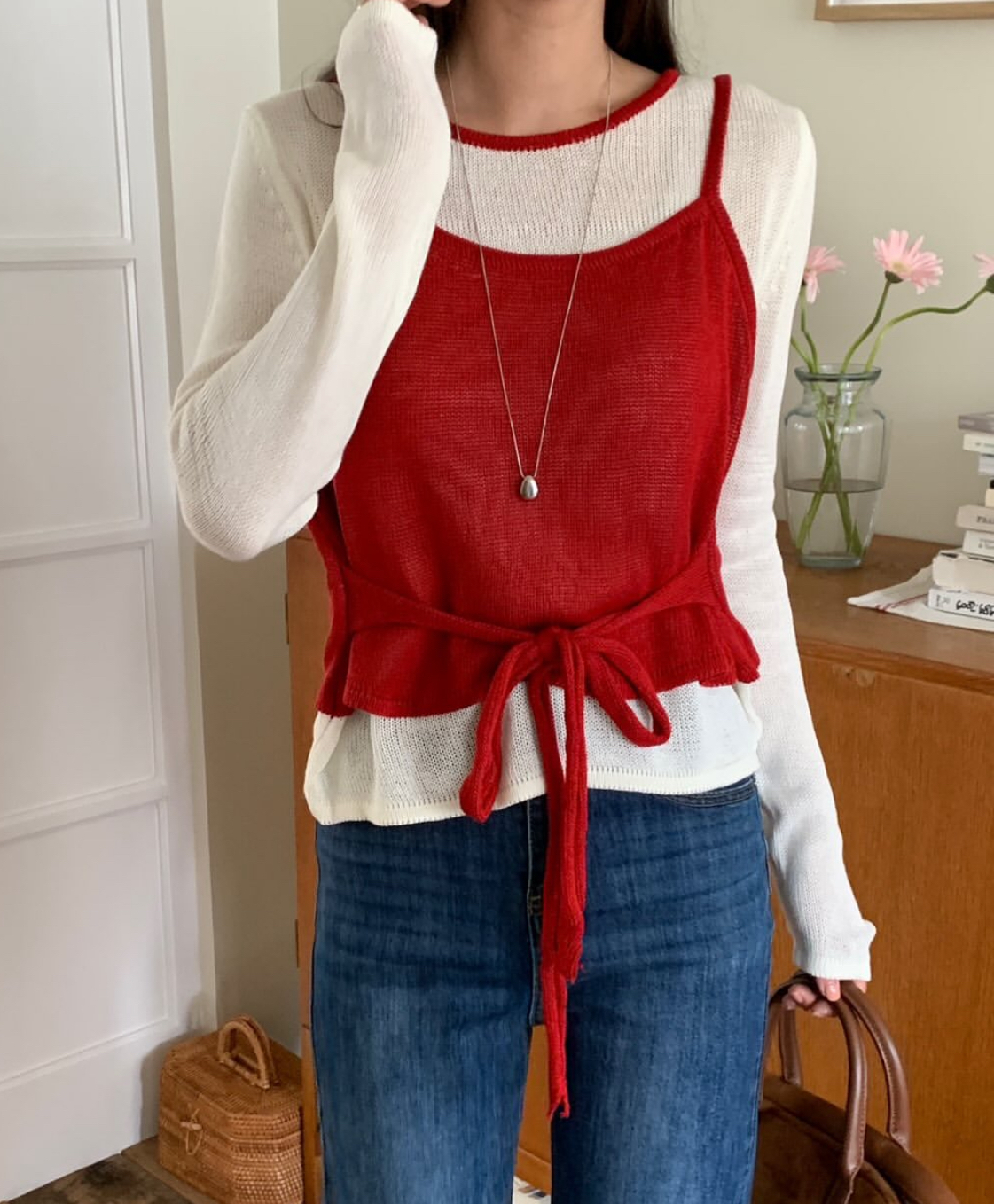 Yarael 假兩件撞色針織上衣 [ 3色 / Free ]