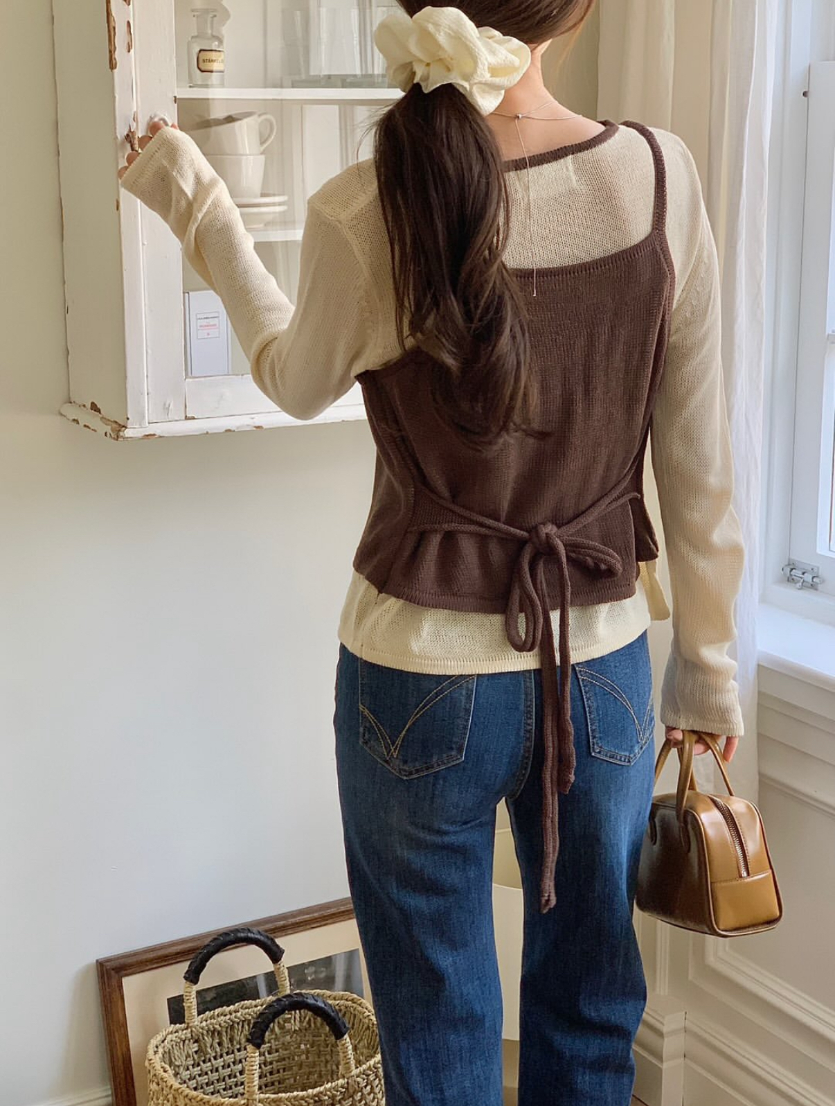 Yarael 假兩件撞色針織上衣 [ 3色 / Free ]