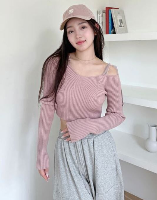 [預購] 折扣SNIDEL 肩帶蝴蝶結一字領針織上衣