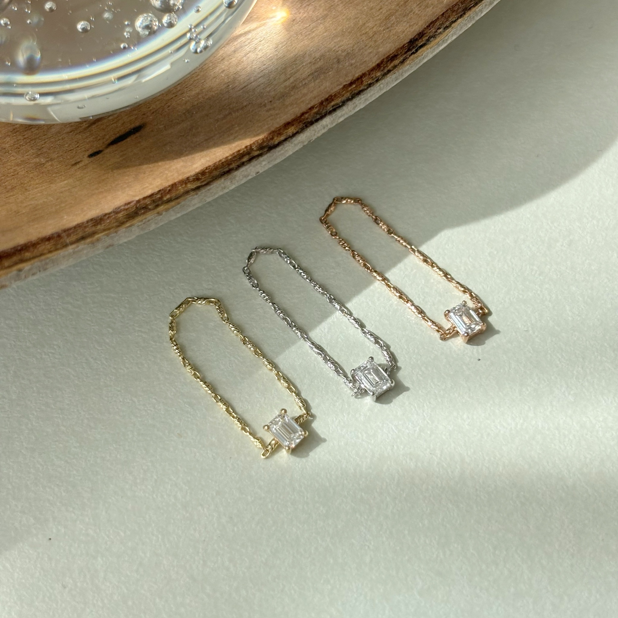 14K祖母綠切割真鑽節節鏈戒