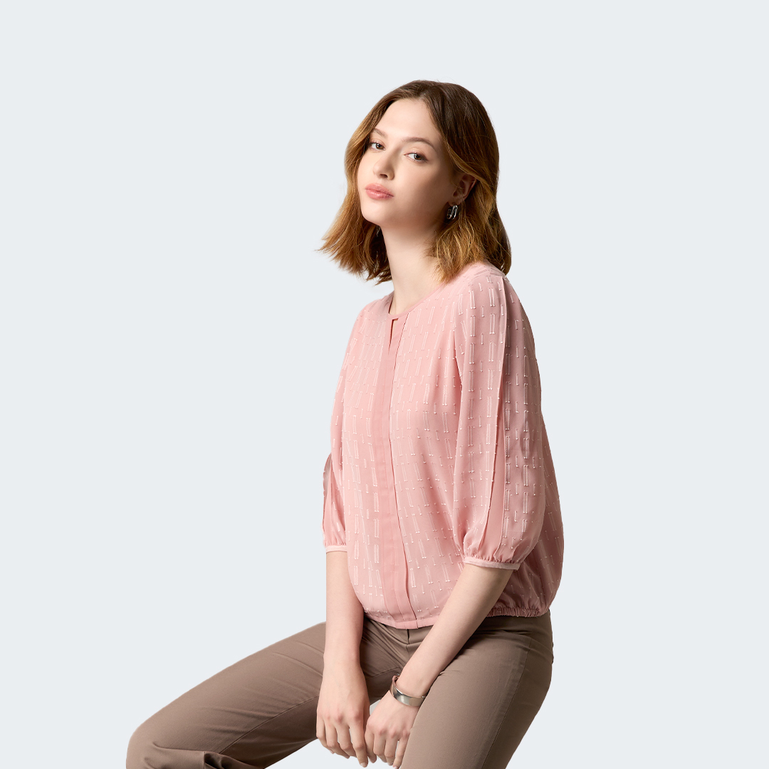 微光格紋雪紡上衣