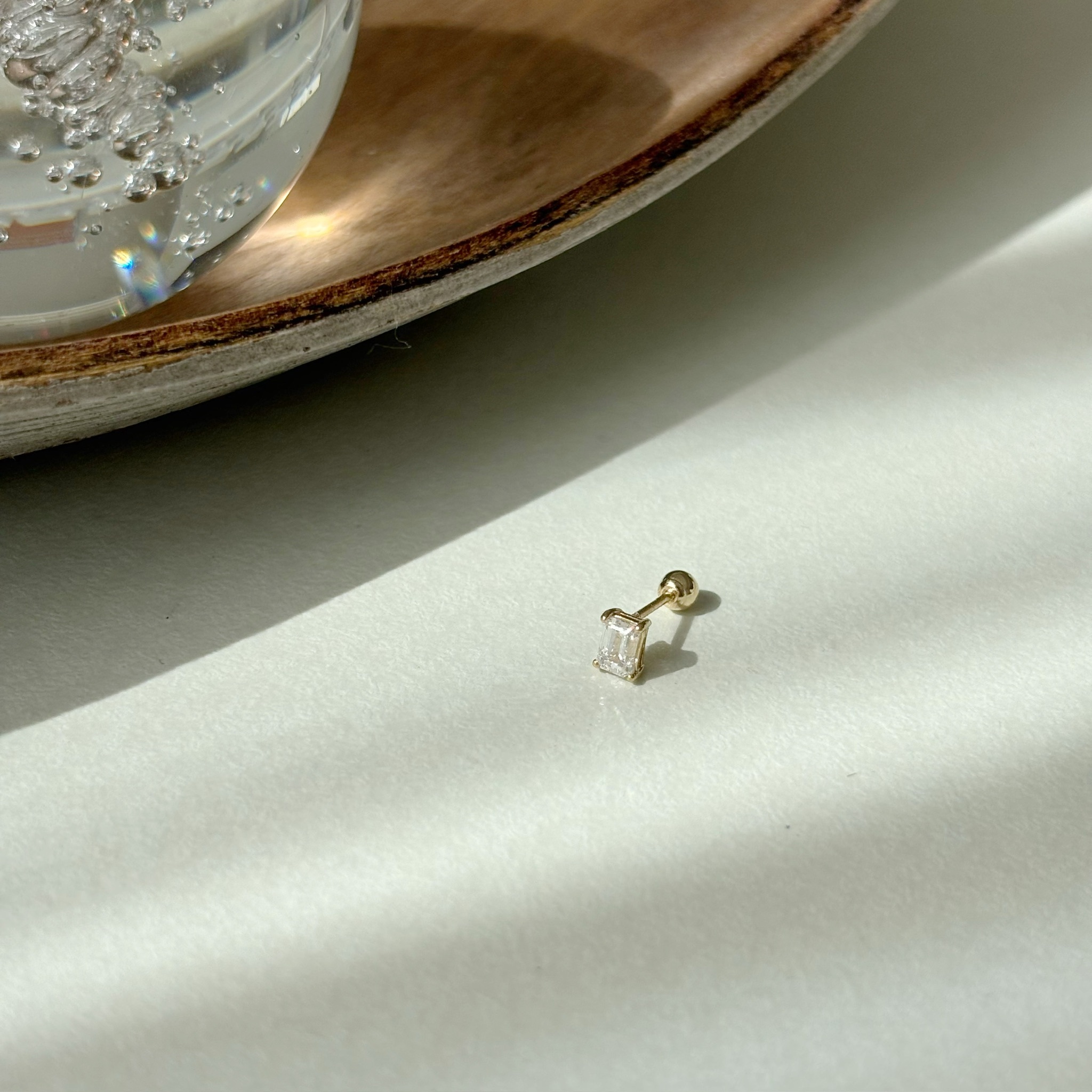 14K祖母綠切割真鑽轉珠耳環