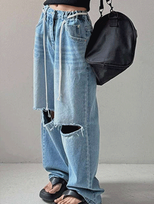 秋季新款/鬆緊腰綁帶落地寬褲 MANIFEST正韓🇰🇷