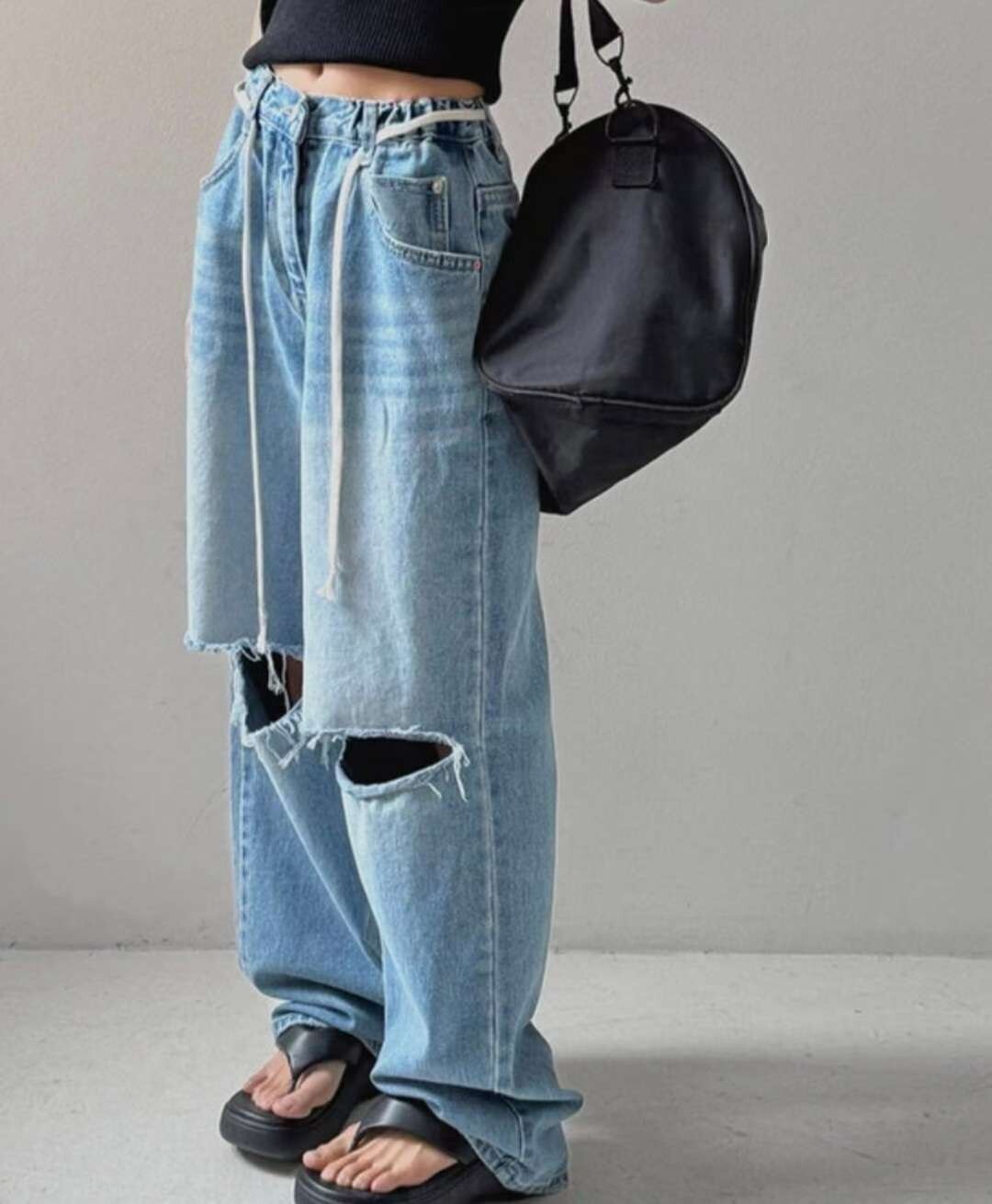 秋季新款/鬆緊腰綁帶落地寬褲 MANIFEST正韓🇰🇷