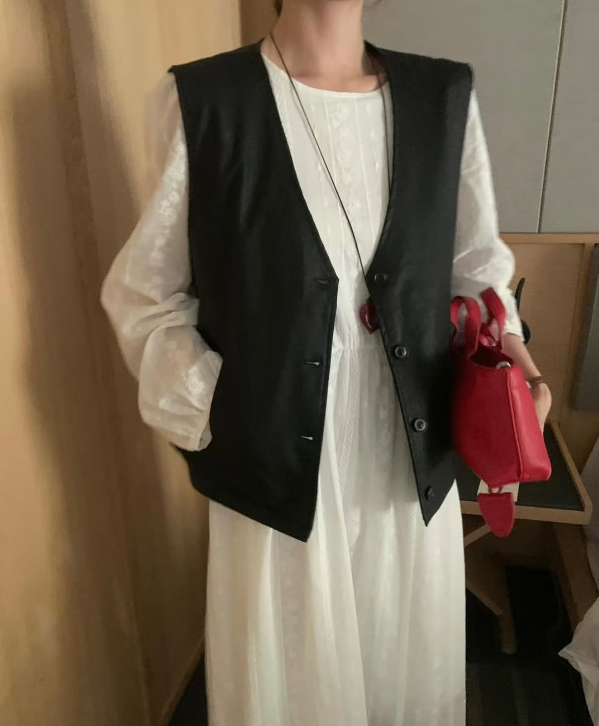 Valerie Convertible Drawstring-Hem Leather Vest [ 2 colors / Free ]