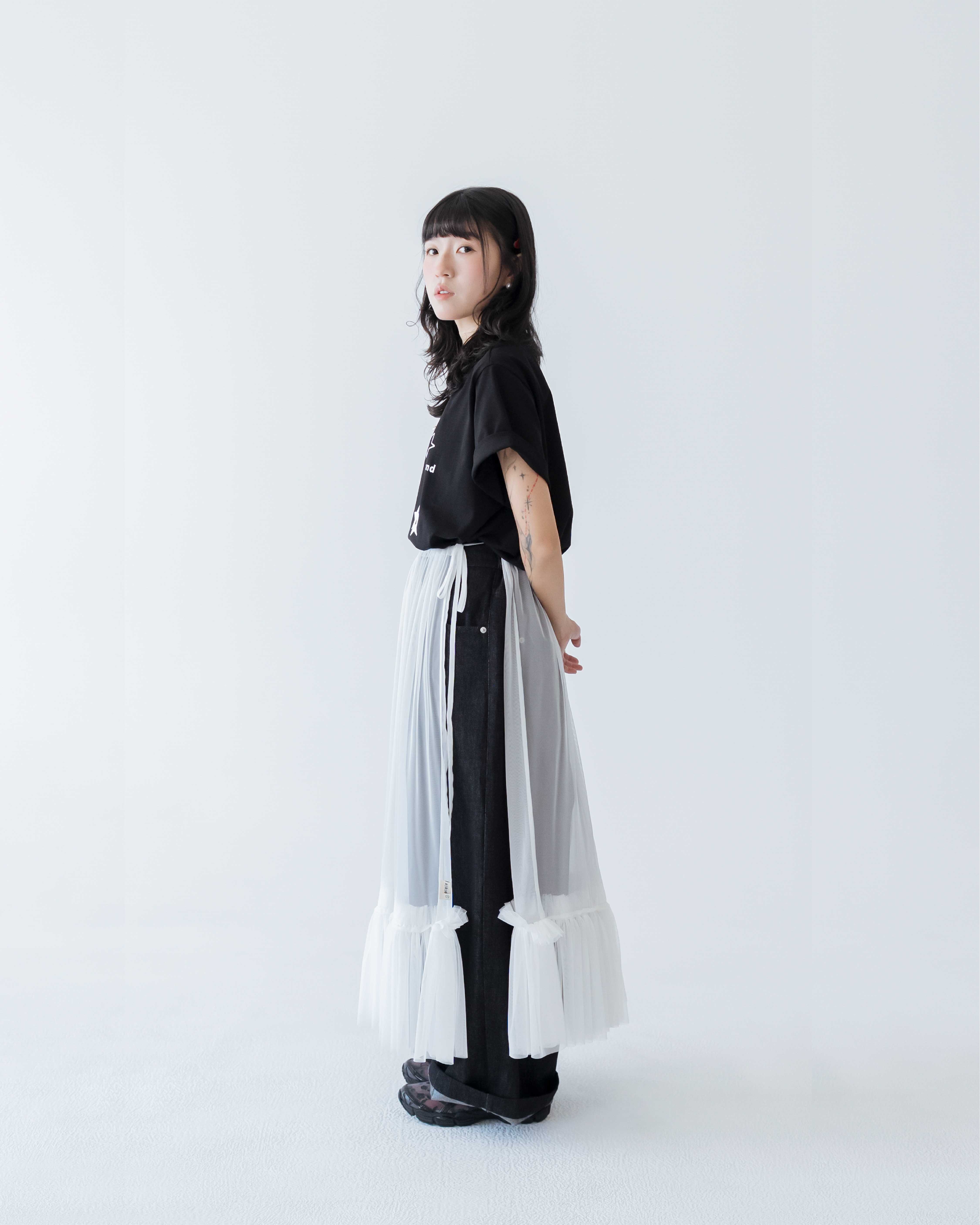 【 Kiki.co Made 】Kiki And Bouba Tee Multi Layer Mesh Skirt - White