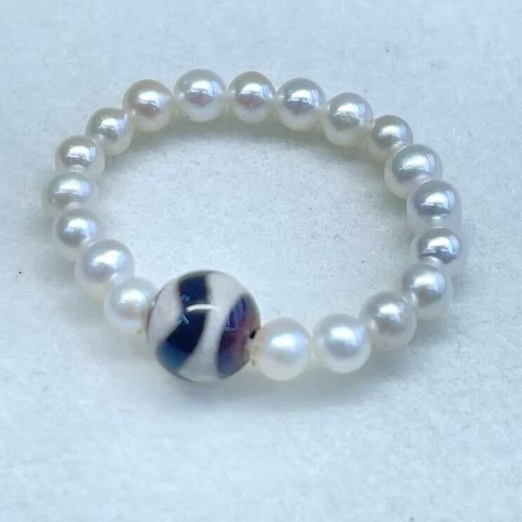 zc1607  淡水有核水纹聚财天珠珍珠戒指3-3.5mm