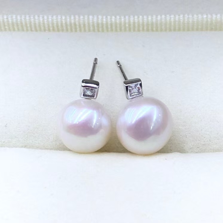 zc1609  S925淡水无核4A珍珠戴妃款耳钉9-9.5mm