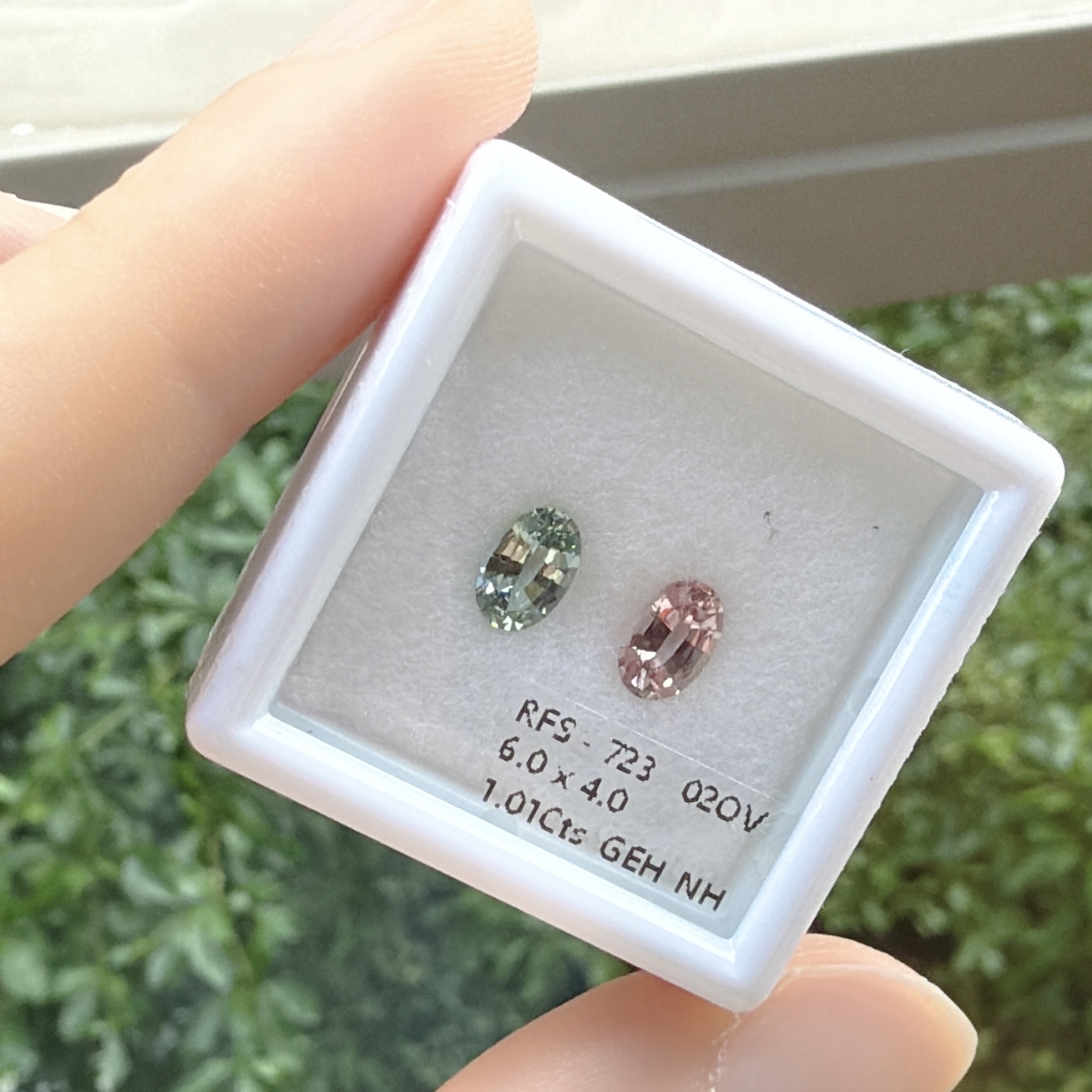 1.01ct 無燒Padparadscha+綠色藍寶石 - 裸石一對