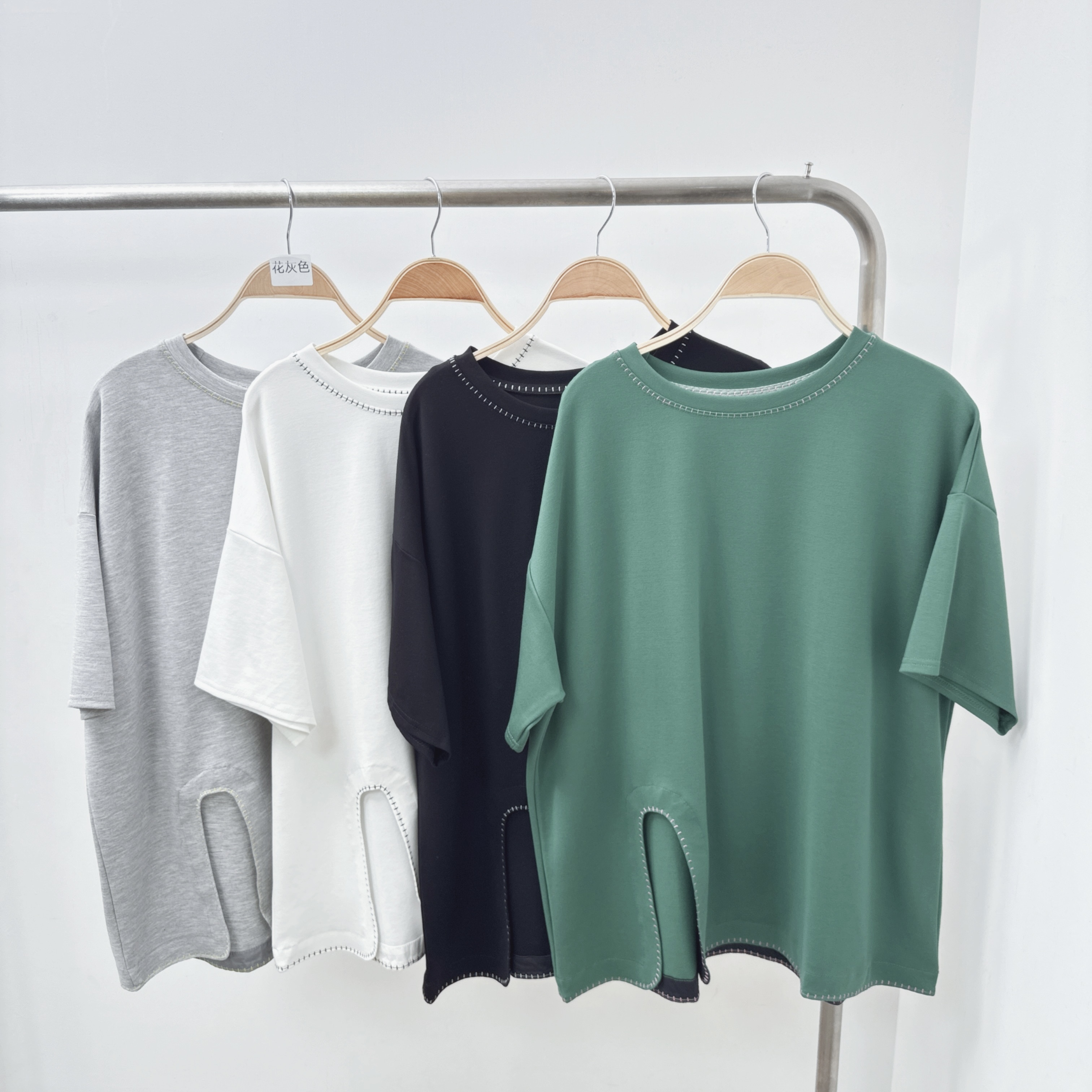 拼色虛線車邊開叉腳棉TOP (J1-J4)