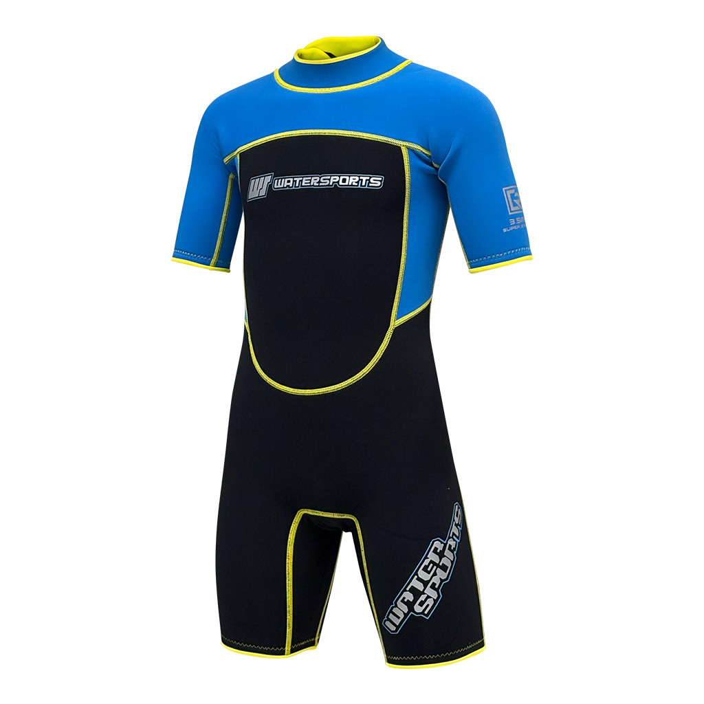 3.5mm 兒童 CR 絨毛內裡游泳連身保暖衣 - 藍/黃