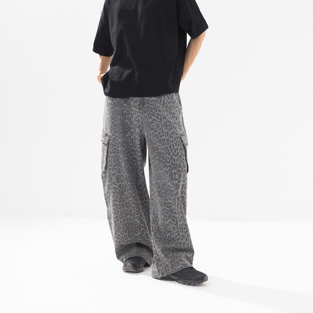 Men's leopard print denim trousers with large pockets S-XL【04101989】in stock+pre-order