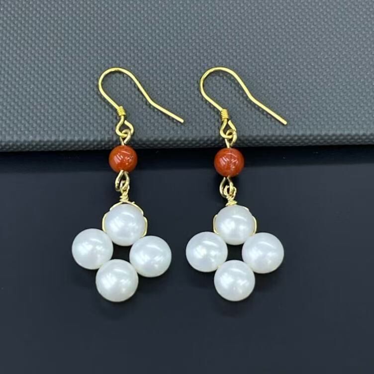 zc1613  S925淡水无核-碟珠南红耳坠7×16mm